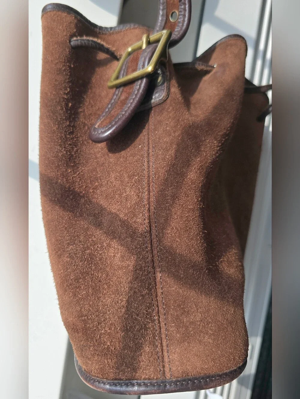 Coach Berkeley Drawstring 9012 Brown Suede Drawstring Bucket Bag